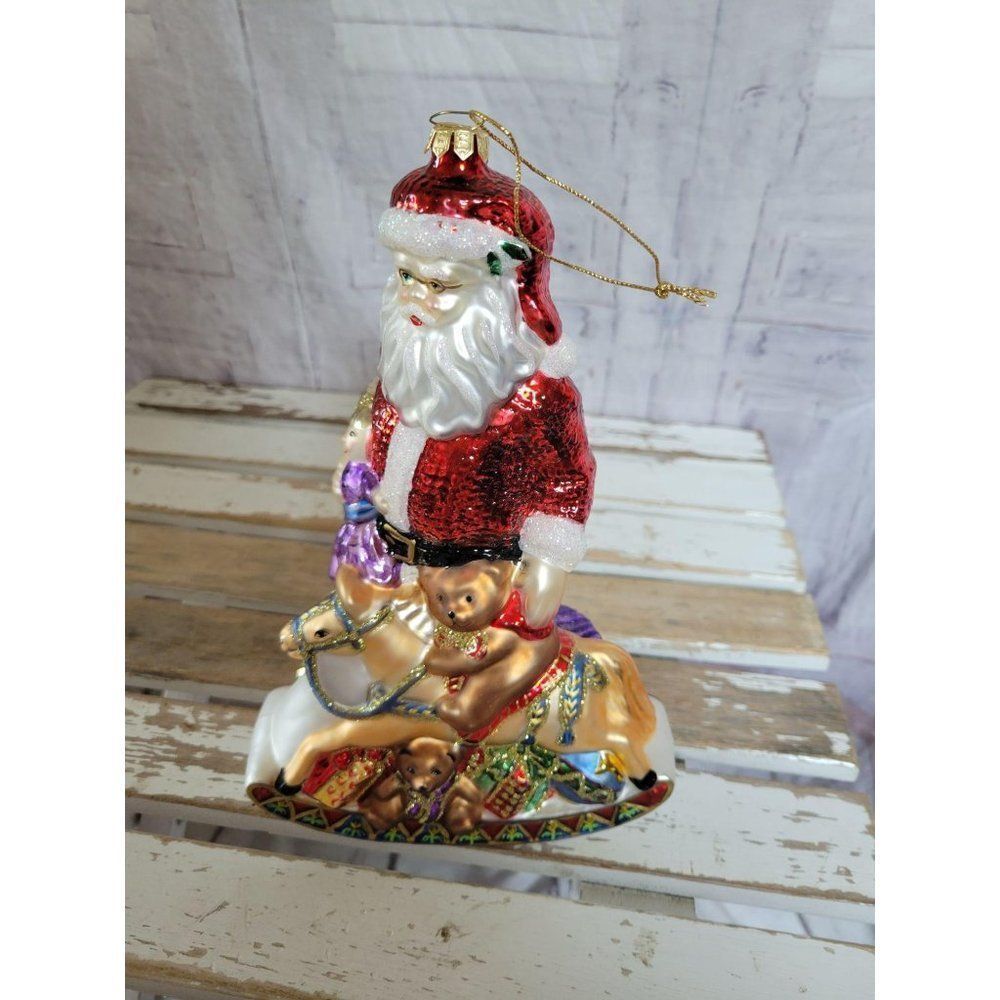 Fitz floyd Large Santa rocking horse bear glass or